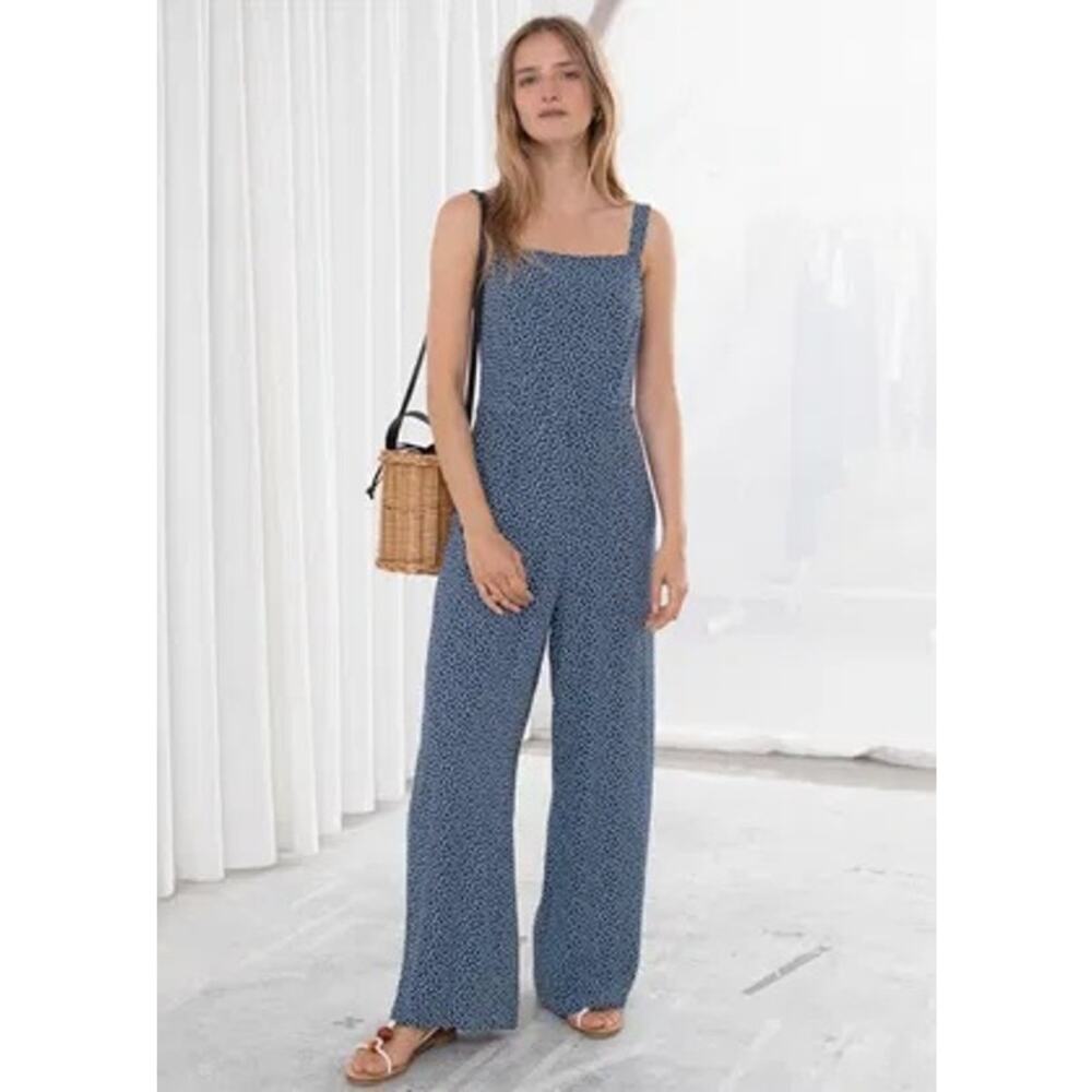 & OTHER STORIES Women's Blue & White Floral Print Relaxed Jumpsuit Size 8